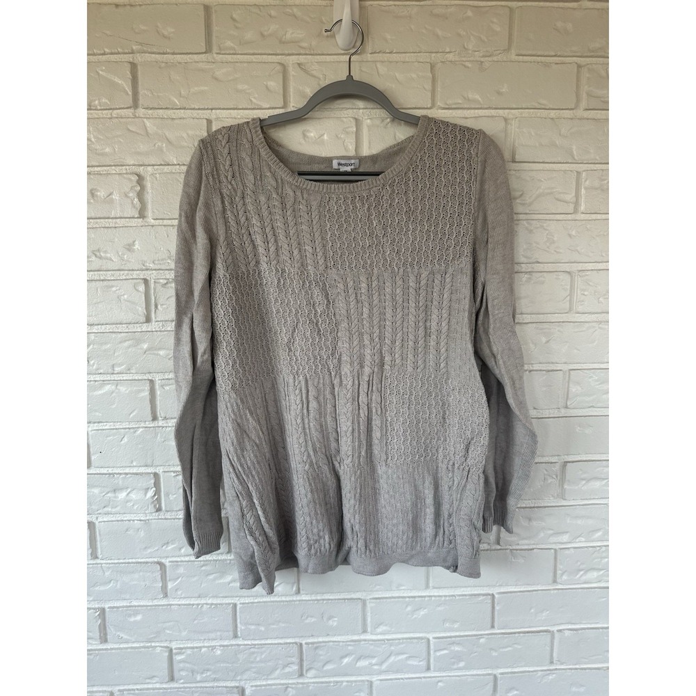 Westport 2X Taupe Cable Knit Long Sleeve Sweater Soft Cozy Oatmeal